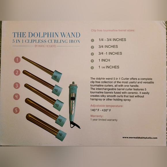 NIB Dolphin Wand curling iron with Swarovski crystals mermaid blue boxed beauty - Picture 2 of 4